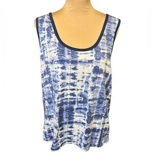 Lucky Brand Women Knit Stretch Blue White Tie Dye Top Super Soft XXL